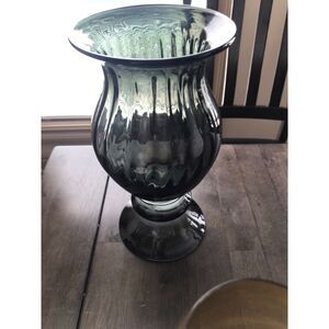 Charcoal Art Glass Vase; Hand-blown, Hand molded